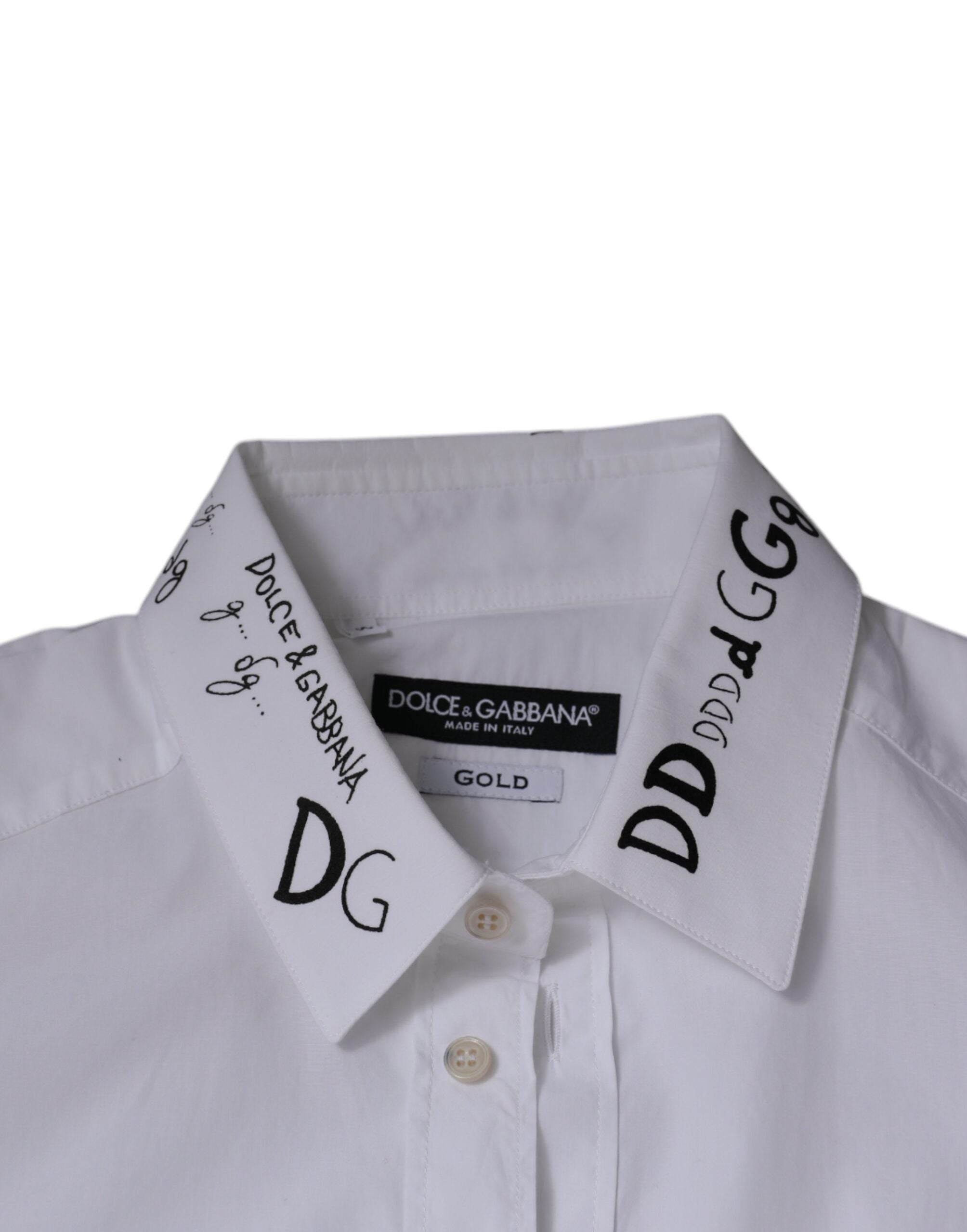 Dolce & Gabbana Men's White Logo Cotton Shirt GOLD